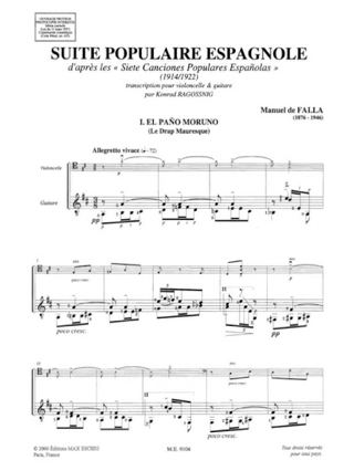 Suite Populaire Espagnole - Cello Guitare - DE FALLA - Partition